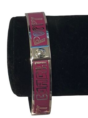 Coach Pink Enamel Logo Bangle with Crystal Accenty - EUC